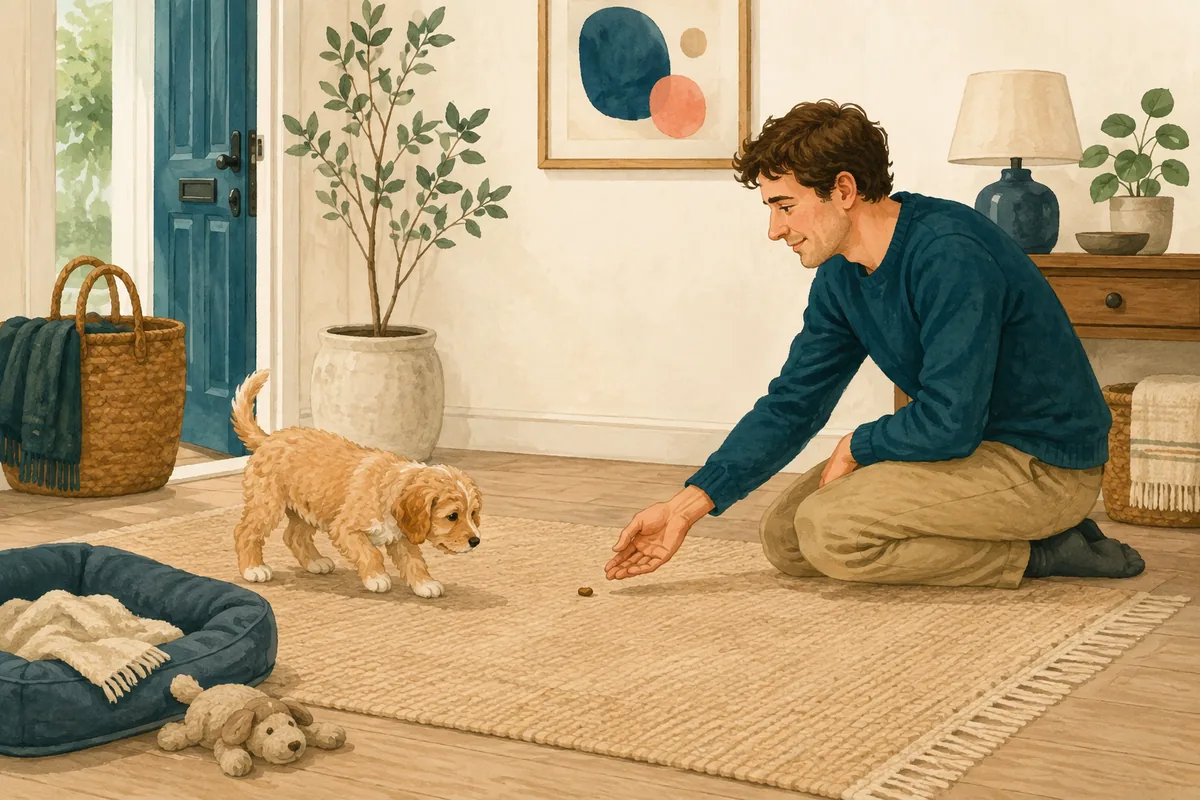 L'arrivée calme du chiot à la maison, planche du livre